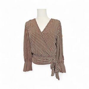 🎨✨ EUC OLM Abstract Print Wrap Tie-Front Blouse | Sz S